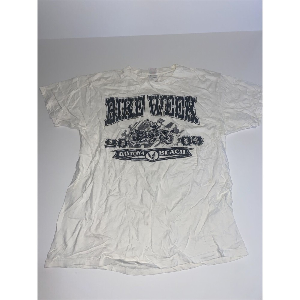 Fruit of the Loom Heavy Cotton T Shirt 2003 Daytona Beach Bike Week White Large